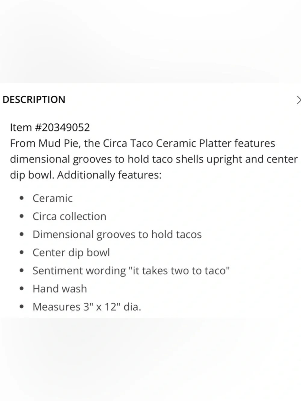 Mud Pie Circa Ceramic Taco Platter with Dip Well White/Black EUC